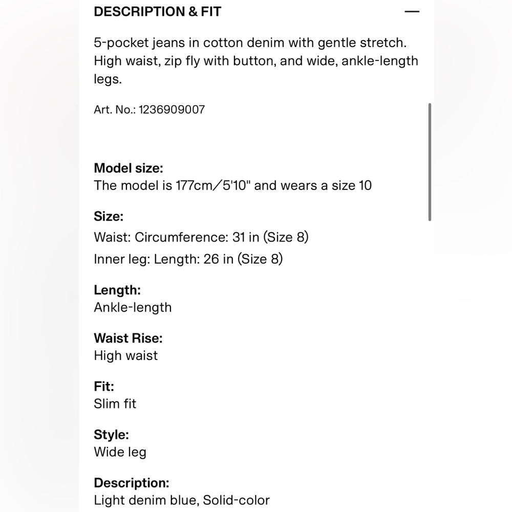 NWT H&M Wide‎ Leg Jeans - Picture 7 of 9